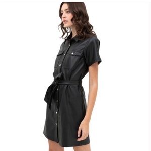 LOVE TREE Faux Vegan Leather Short Sleeve Button Up Black Dress Size Large